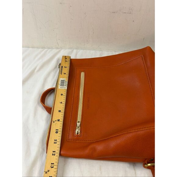 Portland leather bag backpack almost perfect tote 12x12 orange rust‎ gold zipper